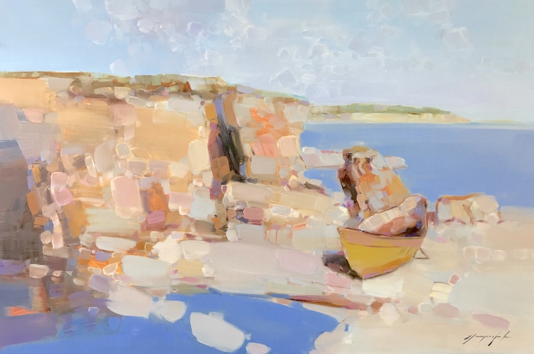 Cliffs Island, Original oil Painting, Handmade artwork, One of a Kind                             